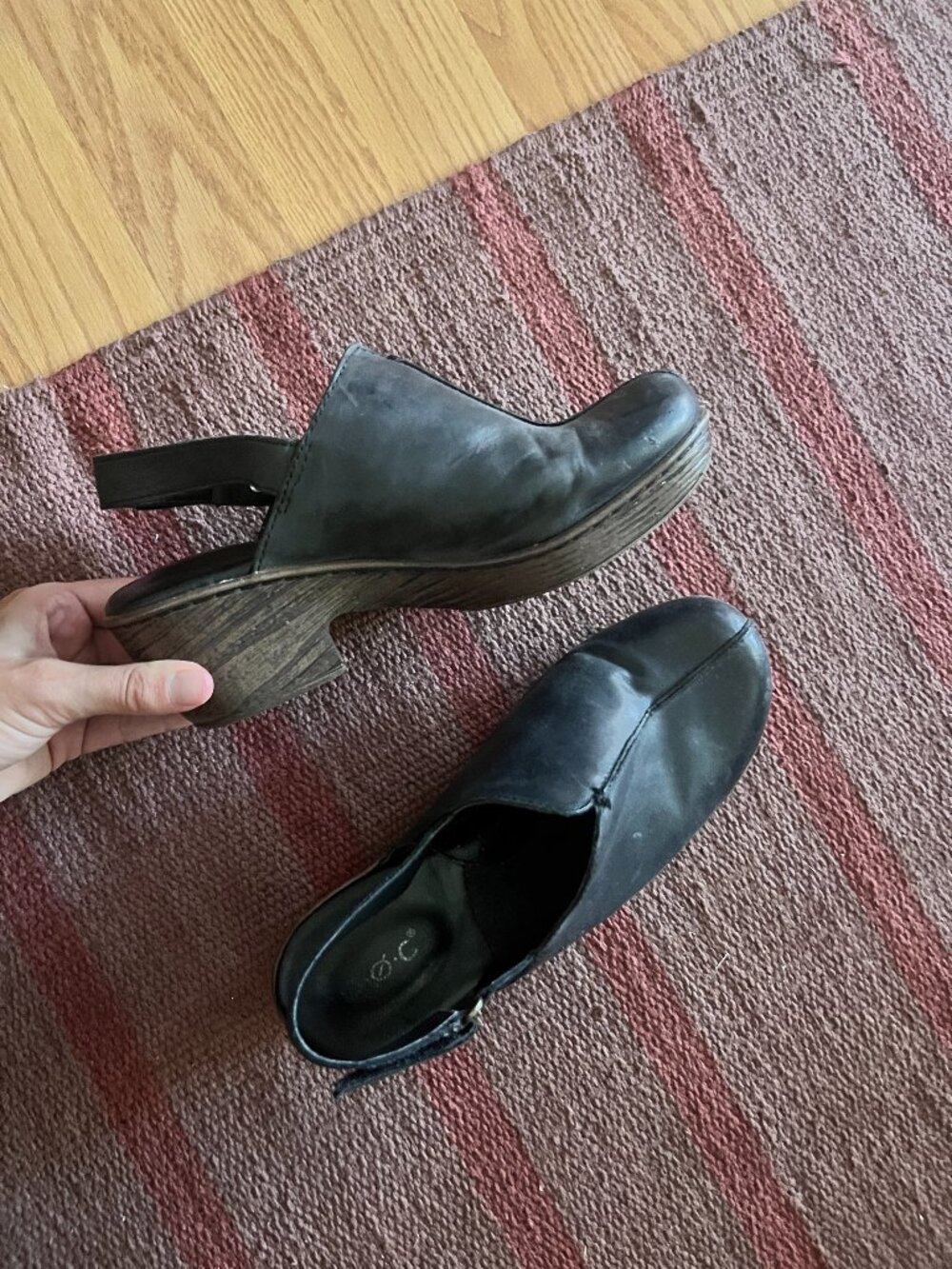 B.O.C. Black Leather Clogs